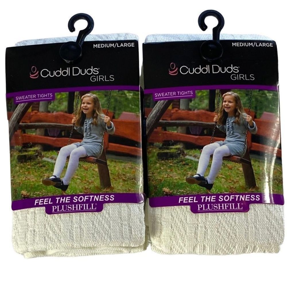 Cuddl Duds Girl’s M/L Ivory Sweater Tights - 2 Pairs